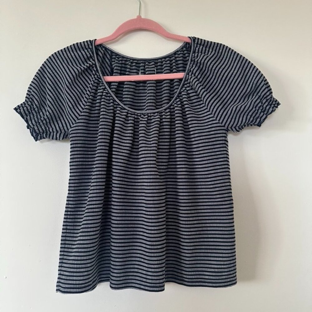 Madewell, Blue/White, Puff Sleeve Peasant Top, Size S